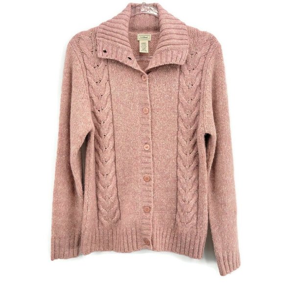 L.L. Bean Sweaters - L.L. Bean Cable Knit Sweater Pink Variegated Button Front Wool Blend Womens